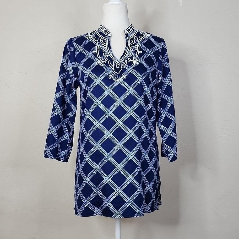 Brooks‎ Brother Beaded Cotton Tunic Blouse Size Small